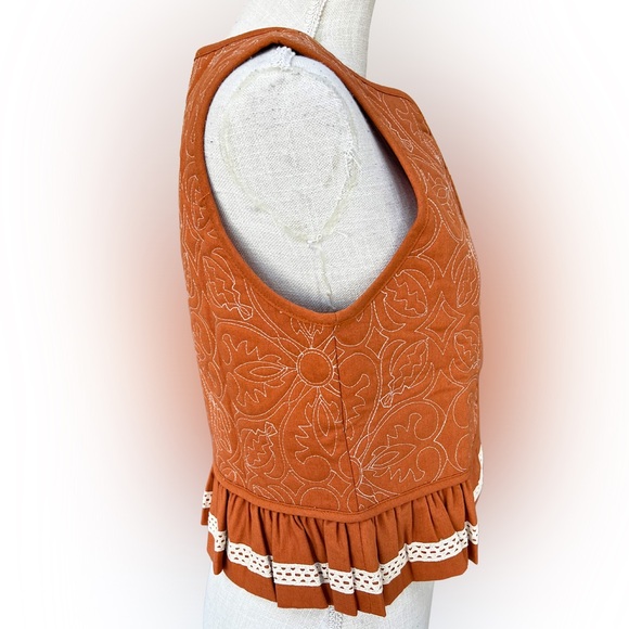 Quilted Peplum Vest with Lace Trim in Terracotta | Western Boho - Picture 11 of 15